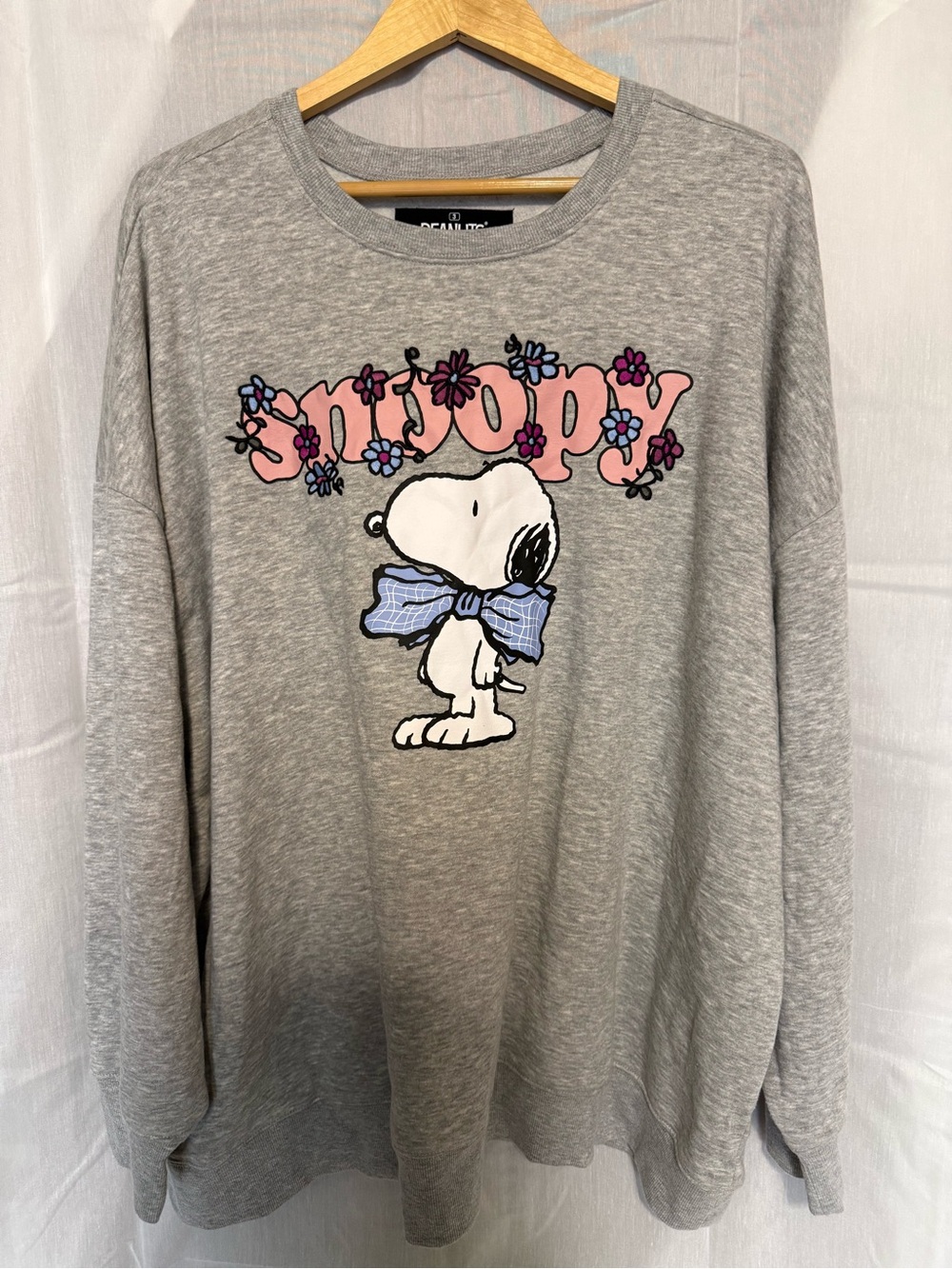 Peanuts Grey Crewneck Sweatshirt with Snoopy and Pink Floral Logo